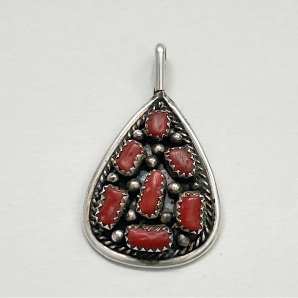 Vintage Jewelry - Vintage Irene Chiquito Navajo Coral Cluster Sterling Silver Pendant
